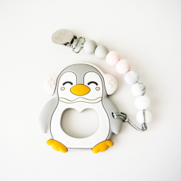 Gray Penguin Teether with Clip