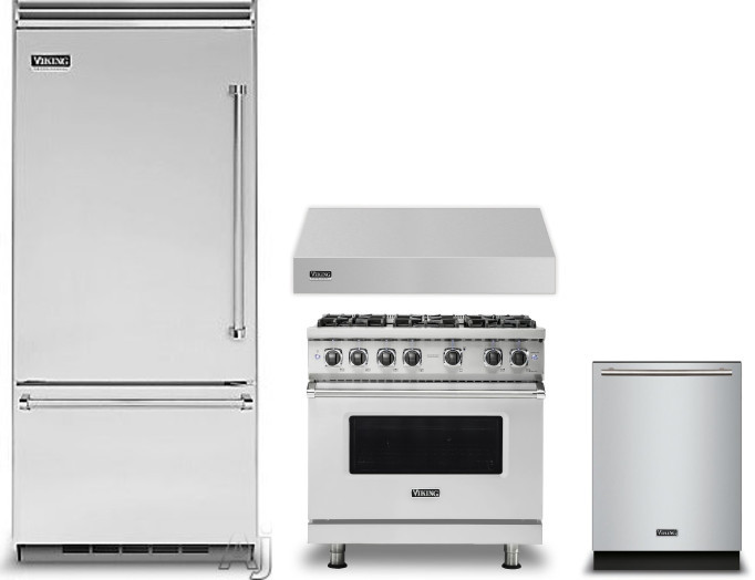 Viking 5 4 Piece Kitchen Appliances Package with Bottom Freezer Refrigerator, Gas Range and Dishwasher in Stainless Steel VIRERADWRH749