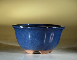 Blue Glazed Ceramic Bonsai Pot - Round, Lotus Style&lt;br&gt;&lt;i&gt; 5.0 x  2.75&lt;/i&gt;