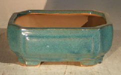 Blue/Green Ceramic Bonsai Pot - Rectangle <br><i>6.125 x 5.0 x 2.125</i>