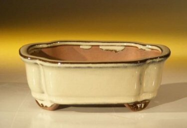 Beige Ceramic Bonsai Pot - Rectangle <br><i>6.125 x 5.0 x 2.125</i>