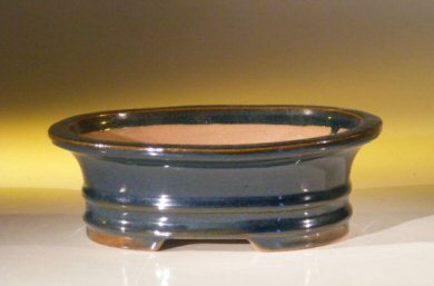 Blue Ceramic Bonsai Pot - Oval <br><i>7.0 x 5.5 x 2.375</i>