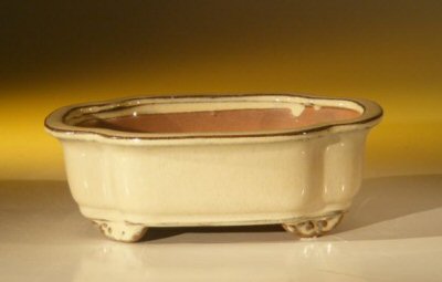 Beige Ceramic Bonsai Pot - Oval<br><i>7.0 x 5.5 x 2.375</i>