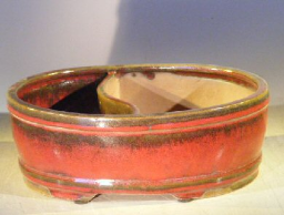 Parisian Red Ceramic Bonsai Pot - Oval <br>Land/Water Divider <br><i>10 x 8 x 3.75</i>