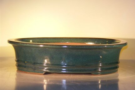 Dark Moss Green Ceramic Bonsai Pot - Oval <br><i>17.5 x 13.5 x 4.5</i>