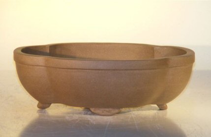 Tan Unglazed Ceramic Bonsai Pot - Lotus Shape<br><i>8 x 6.125 x 2.5</i>