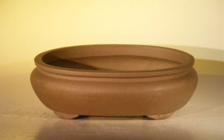 Tan Unglazed Ceramic Bonsai Pot - Oval <br><i>10 x 7.875 x 3.125</i>