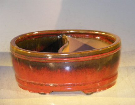 Parisian Red Ceramic Bonsai Pot -Oval <br>Land/Water Divider<br><i>12 x 9.5 x 4</i>