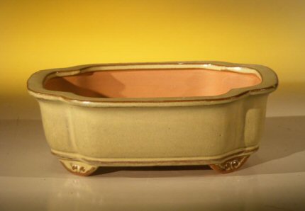 Beige Ceramic Bonsai Pot - Oval<br><i>8.0 x 6.0 x 2.5</i>