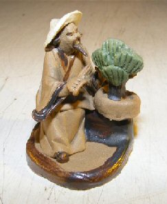 Man Trimming Bonsai Tree<br>Ceramic Mud Figurine