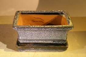 Marble Blue Ceramic Bonsai Pot - Rectangle<br>Professional Series with Attached Humidity/Drip tray<br><i>6.37 x 4.75 x 2.625</i>