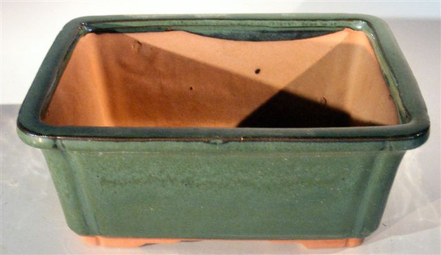 Green Ceramic Bonsai Pot - Rectangle <br><i> 8.5 x 6.625 x 3.5 OD</i>