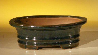 Dark Green Ceramic Bonsai Pot - Oval<br><i>8.0 x 6.0 x 2.5</i>
