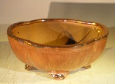 Aztec Orange Ceramic Bonsai Pot - <br>Oval Lotus Shaped <br>Professional Series <br>8.0 x 7.25 x 3.5
