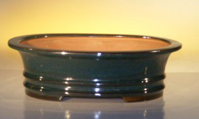 Dark Moss Green Ceramic Bonsai Pot - Oval&lt;br&gt;&lt;i&gt; 9.75 x 7 x 2.75 OD&lt;br&gt;8.5 x 5.5 x 2.25 ID&lt;/i&gt;