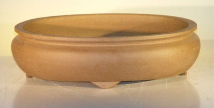 Tan Unglazed Ceramic Bonsai Pot - Oval <br>12 x 9.625 x 3.5
