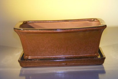 Aztec Orange Ceramic Bonsai Pot - Rectangle<br>Professional Series with Attached Humidity/Drip tray<br><i>10.75 x 8.5 x 4.125</i>