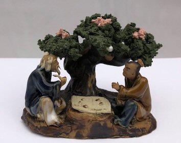 Ceramic Figurine <br>Two Men Playing Board Game Under A Tree