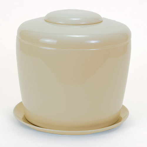 Beige Porcelain Ceramic Bonsai Cremation Urn<br>with Matching Humidity / Drip Tray<br>Round, 9? high and 9? in diameter