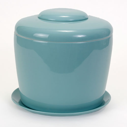 Celadon Blue Porcelain Ceramic Bonsai Cremation Urn<br>with Matching Humidity / Drip Tray<br>Round, 9? high and 9? in diameter