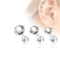 Pack of 3 - 16 Gauge Cartilage Tragus Rook Daith Barbells with Clear CZ Gems - 316L Surgical Steel