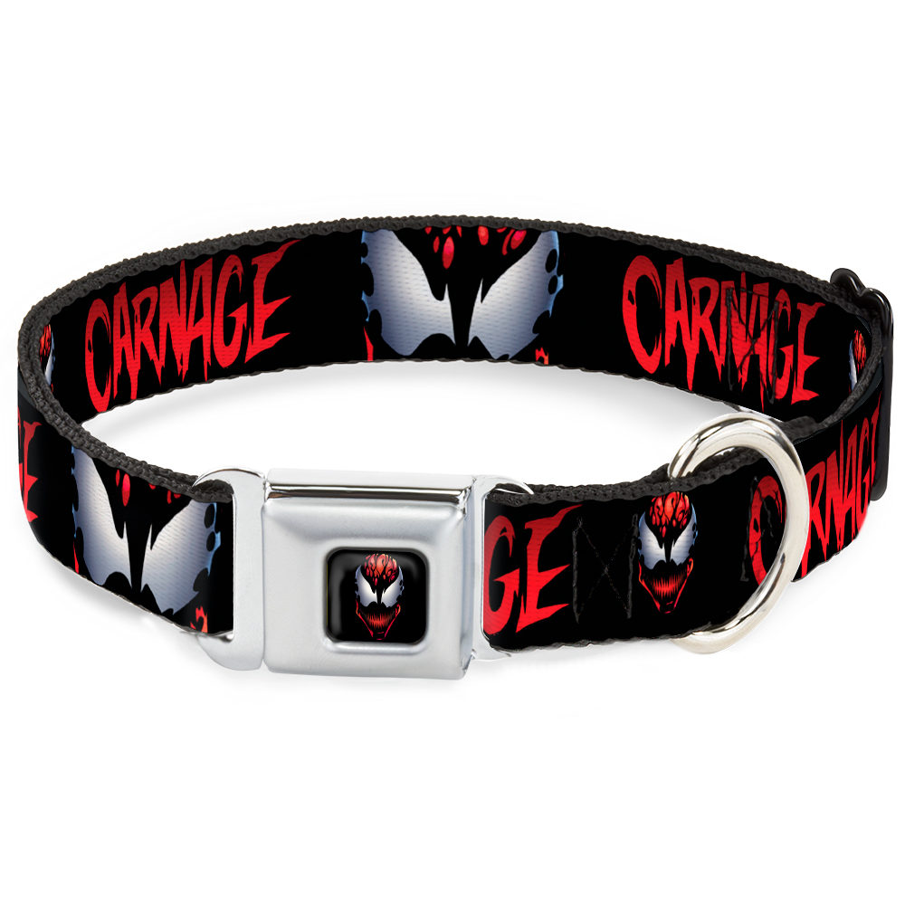 Carnage Face Black/Reds/White Seatbelt Buckle Collar - CARNAGE Face/Eyes Black/Red/White