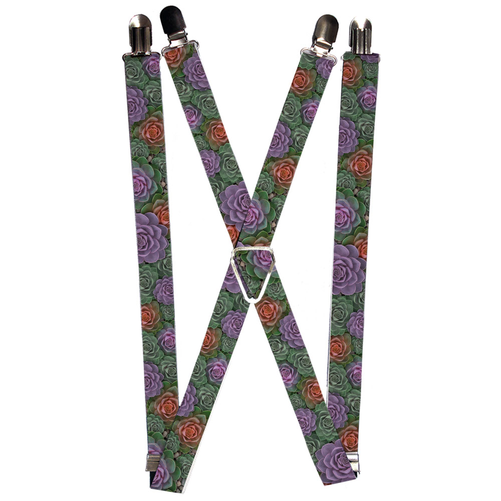 Suspenders - 1.0" - Succulents Stacked Green Pink Orange