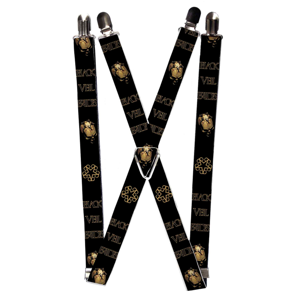 Suspenders - 1.0" - BLACK VEIL BRIDES Morning Star Skulls Black Tan