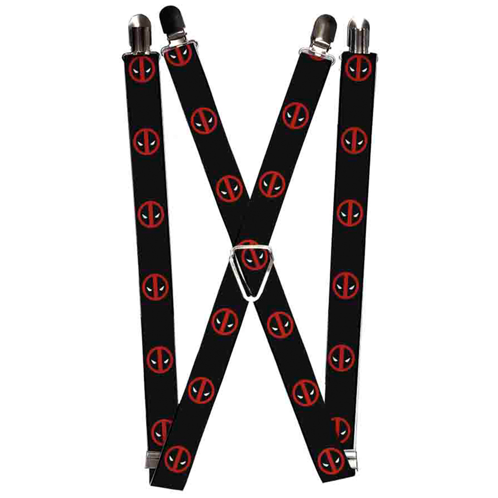 MARVEL DEADPOOL Suspenders - 1.0" - Deadpool Logo Black Red White