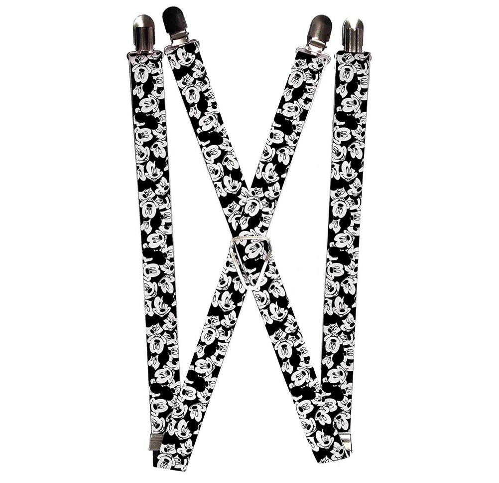 Suspenders - 1.0" - Mickey Mouse Expressions Stacked White Black