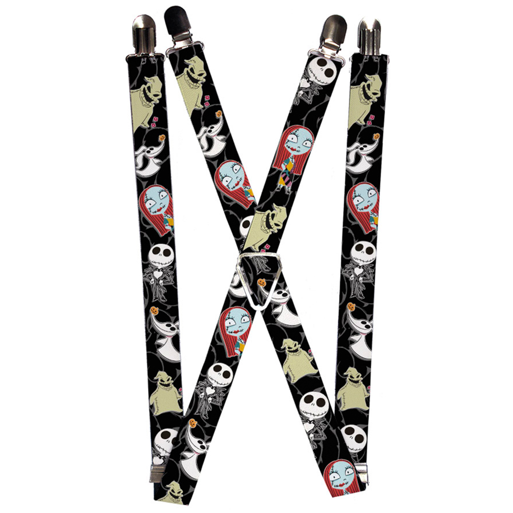 Suspenders - 1.0&quot; - Nightmare Before Christmas 4-Mini Character Poses Black Gray
