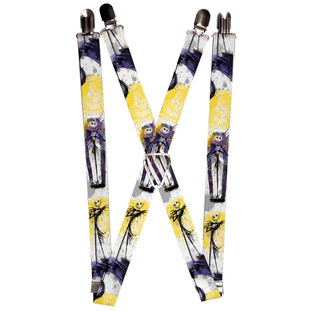 Suspenders - 1.0" - Nightmare Before Christmas Jack Poses Watercolor White Yellow Purple
