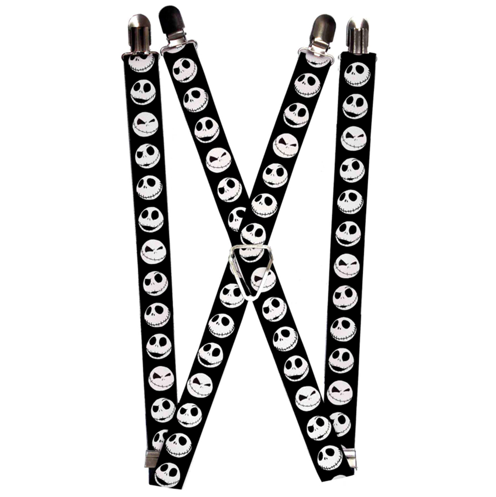 Suspenders - 1.0" - Nightmare Before Christmas Jack 4-Expressions Black White
