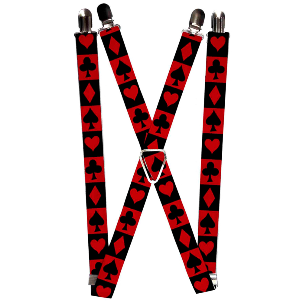 Suspenders - 1.0" - Alice in Wonderland Card Suits Red Black