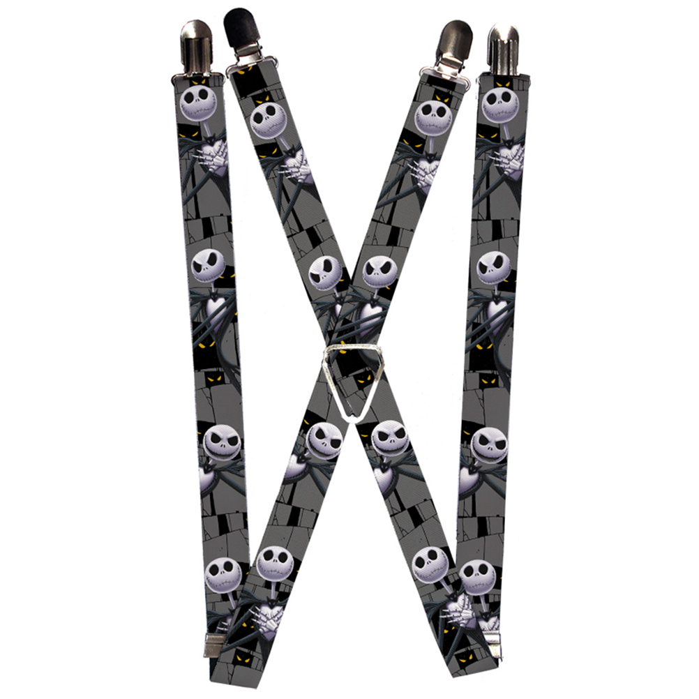 Suspenders - 1.0" - Nightmare Before Christmas 3-Jack Poses Peeping Eyes Gray Black Yellow