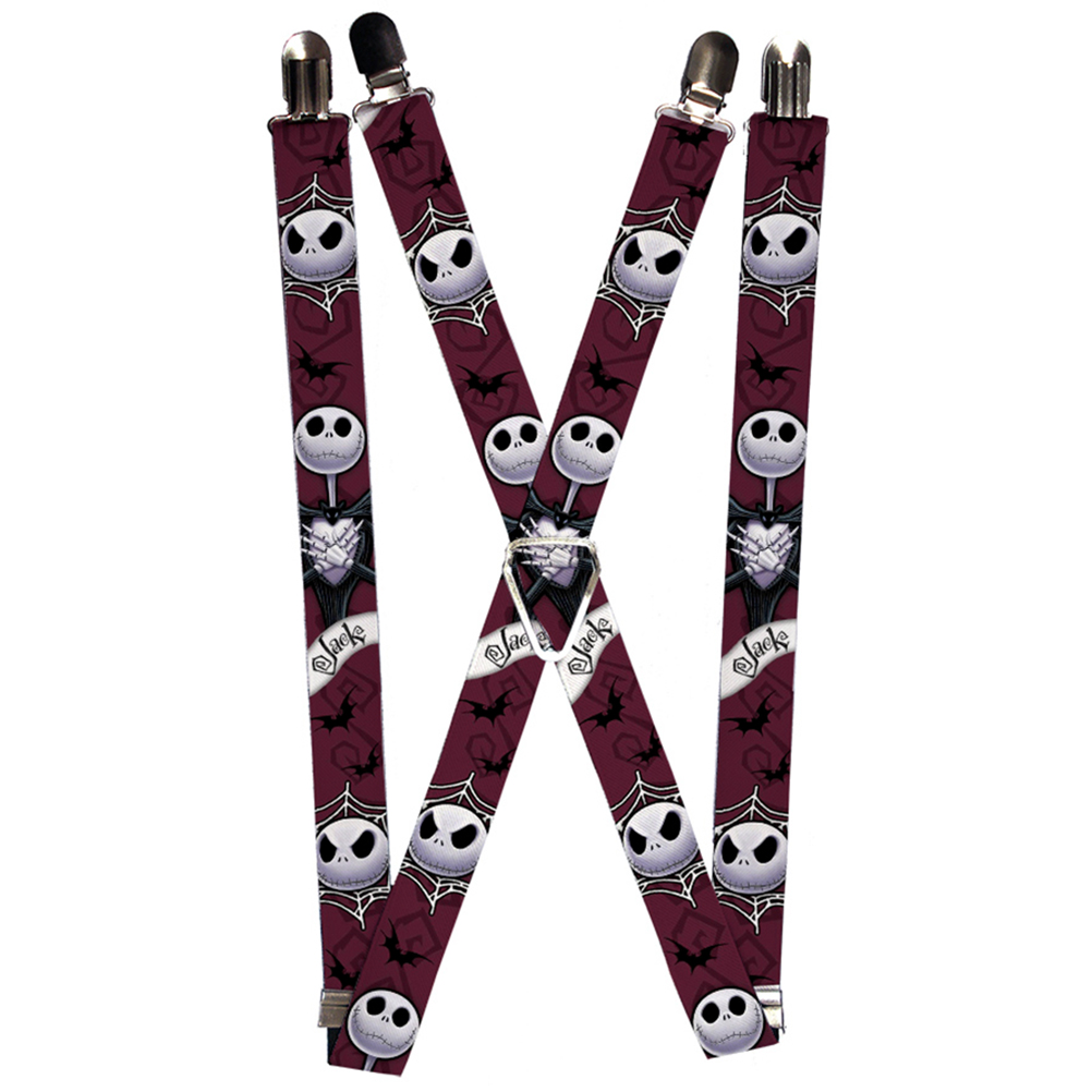 Suspenders - 1.0" - Nightmare Before Christmas Jack Face Corpse Pose JACK Banner Reds Black White Grays