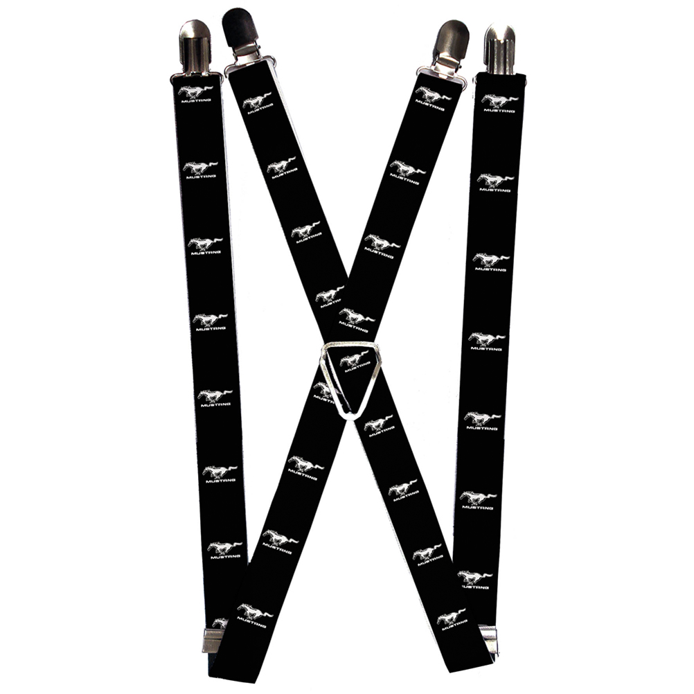 Suspenders - 1.0" - Ford Mustang Black White Logo REPEAT