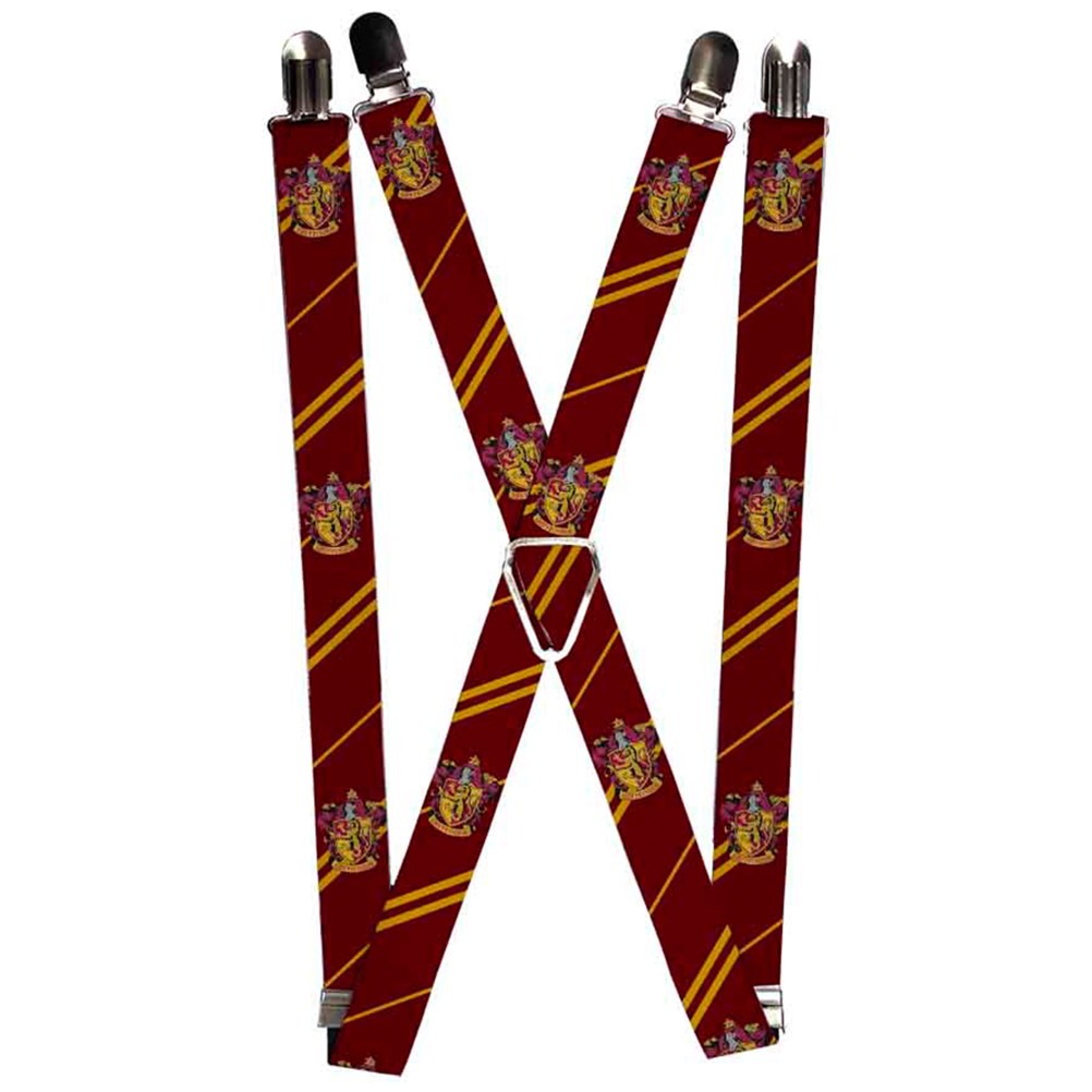 Suspenders - 1.0" - Gryffindor Crest Stripe2 Burgundy Gold