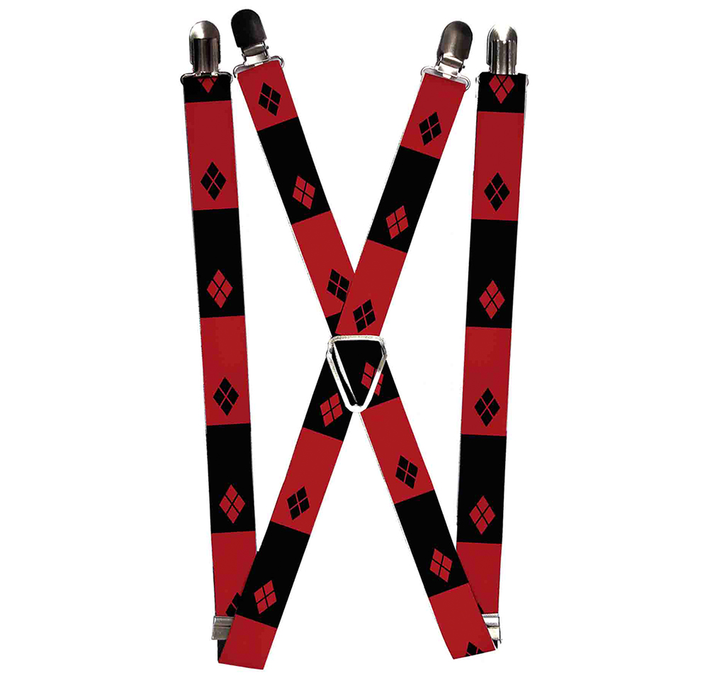Suspenders - 1.0" - Harley Quinn Diamond Blocks2 Red Black Black Red