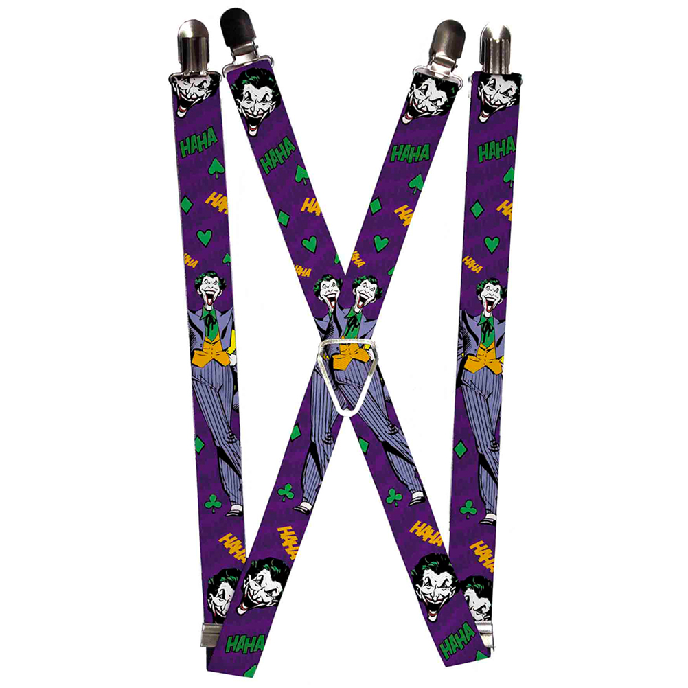Suspenders - 1.0&quot; - Joker Face Pose Elements Collage Purple Green Yellow