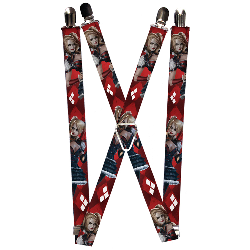Suspenders - 1.0" - Harley Quinn 2-Arkham Knight Poses Diamonds Reds White