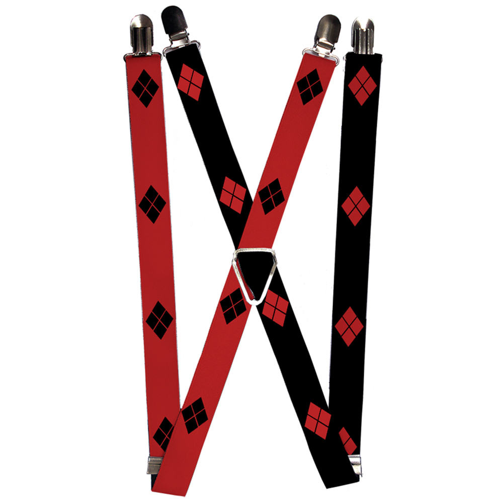 Suspenders - 1.0" - Harley Quinn Diamonds Red Black + Black Red
