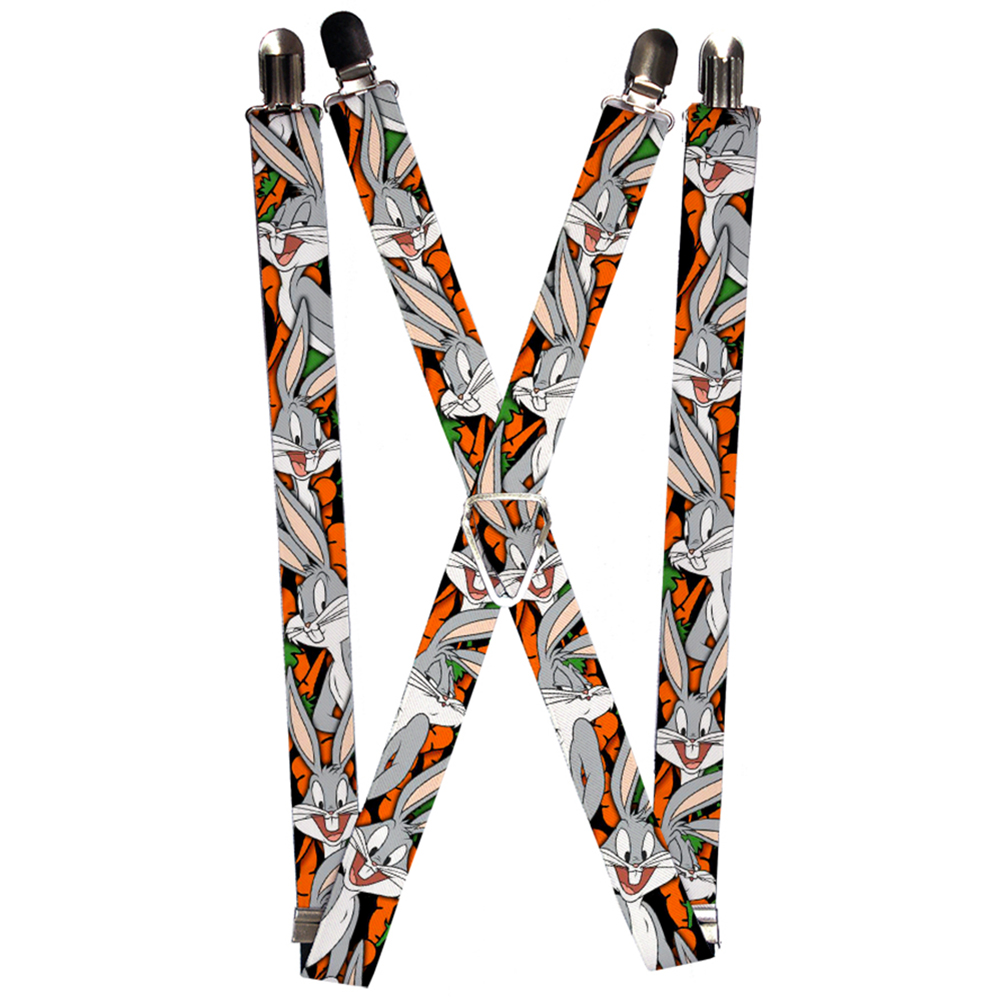 Suspenders - 1.0" - Bugs Bunny Expressions Carrots Black