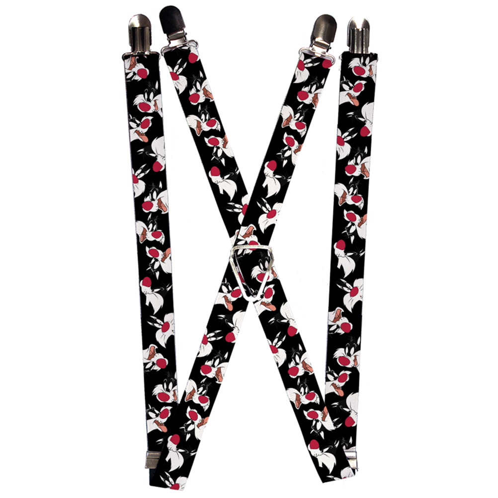 Suspenders - 1.0" - Sylvester the Cat Expressions Scattered Black