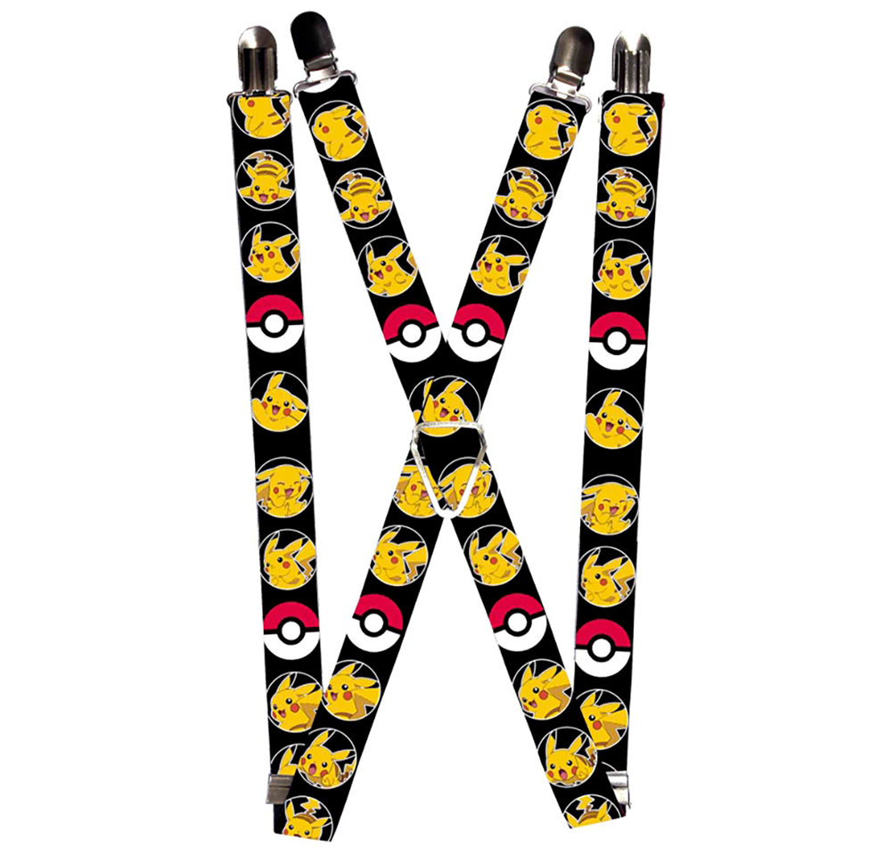 Suspenders - 1.0" - Pikachu Poke Ball Bullseye Black
