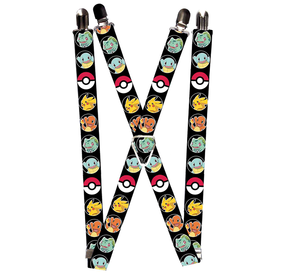Suspenders - 1.0" - Pikachu Charmander Bulbasaur Squirtle Poke Ball Pokemon