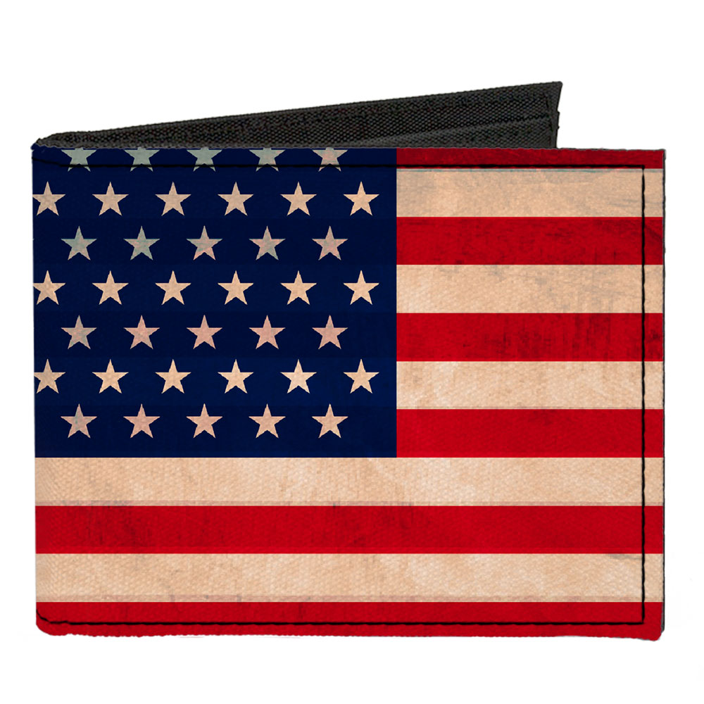 Canvas Bi-Fold Wallet - American Flag Weathered Color
