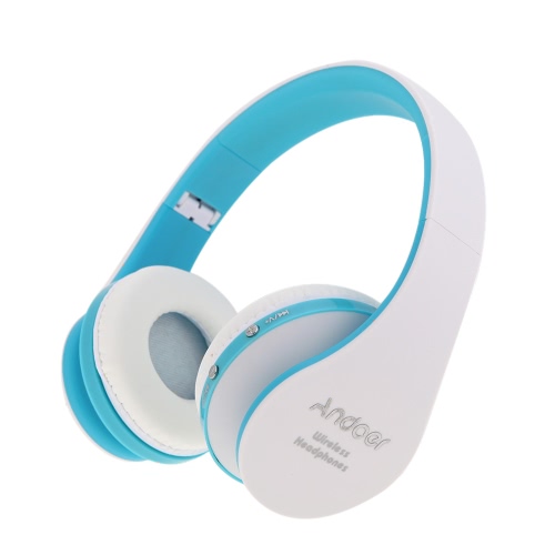 Foldable Wireless Bluetooth Stereo Headset Handsfree Mic for iPad PC White&Blue