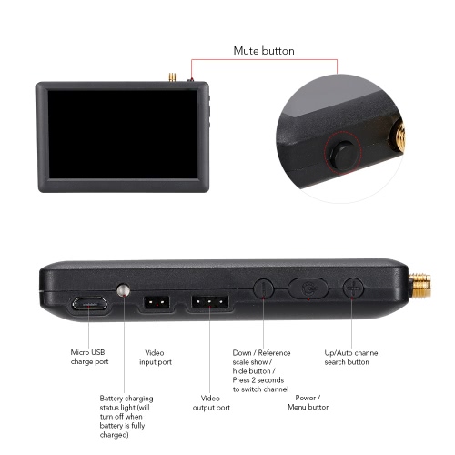 Hawkeye Little Pilot 5 inch 5.8G 40CH FPV Monitor Built-in Receiver