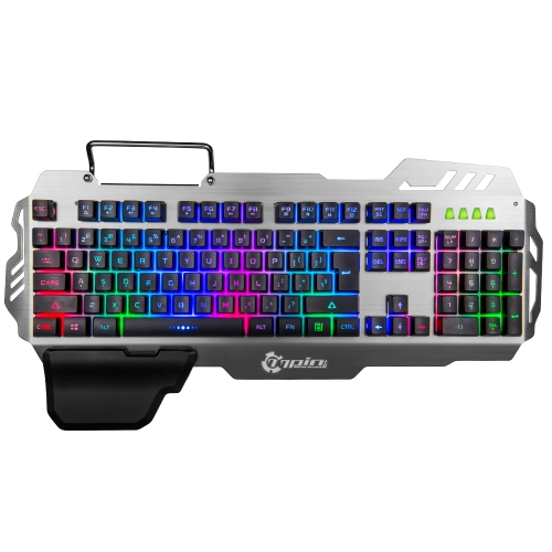 7pin PK-900 Gaming Keyboard RGB Backlight Computer Keyboard with Mobile Phone Holder Wrist Rest Silver